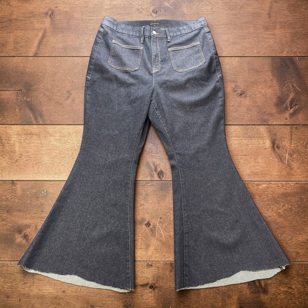 Good American Good Waist Super Flare Jeans Indigo Dark Wash Size 16 GFD061 36x30